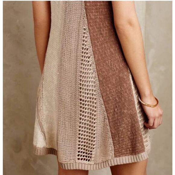 Anthropologie Sweater Vest Medium Tan Hemp Blend Patchwork Hippie Boho - Picture 2 of 11